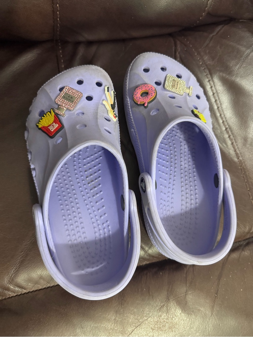 CROCS Women’s size 7 Light Purple Clog Sandals with Playful Charms